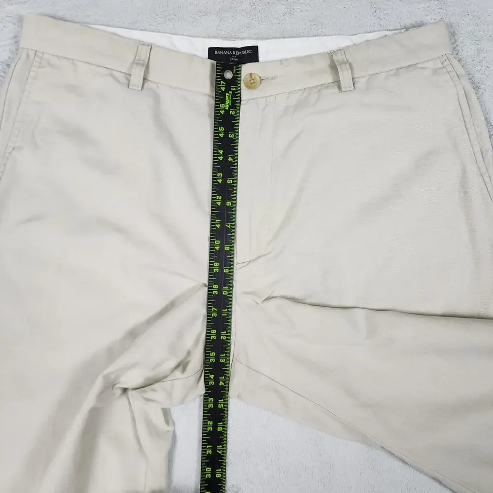 Banana Republic Gavin Chino Pants Mens 38x30 (Fit 38x29) Linen Blend Flat Beige